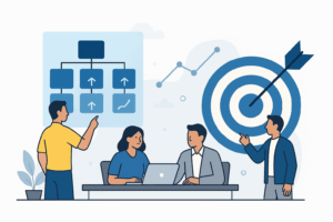 Multi-Portfolio SAFe diagram showing enterprise strategy flowing into Portfolio 1 with the strategic theme “Expand into Emerging Markets” and Portfolio 2 with the strategic theme “Accelerate Digital Transformation,” illustrating how portfolios implement broader enterprise objectives.